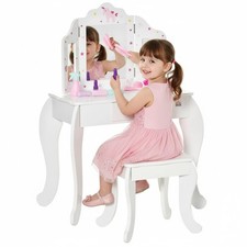 Premium Kids Dressing Table, Girls Vanity Set w/ Mirror Stool Unicorn-Designed