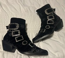 Dolls Kill Widow Shape Shifter Black Velvet Buckle Witch Goth Booties Women’s 6
