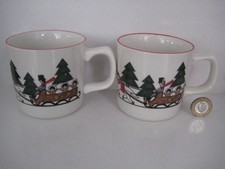 2 x FESTIVE MASONS IRONSTONE CHRISTMAS VILLAGE SMALL TEA COFFEE MUGS 1ST QUALITY