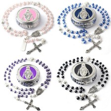 6mm Glass Bead Rosary with 8mm Our Father Beads, Catholic Chain in Miraculous