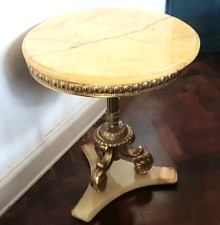 Vintage Round Onyx And Brass Coffee Table, 1950