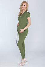 Ladies Maternity Jumpsuit With Pockets V Neck Wrap Playsuit Plus Sizes 8-18 1080