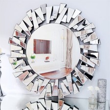 Contemporary Large Decorative Mirror Round Starburst Wall Mirror w/ Beveled Edge