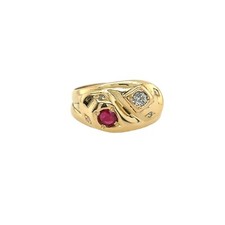 Vintage 18ct Yellow Gold Diamond & Ruby ring set in a Double Snake Heads
