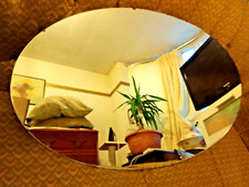 Lovely Vintage Extra Large Frameless Art Deco Oval Over Mantle / Wall Mirror