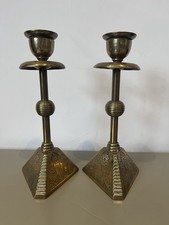 Brass Vintage Art Deco Candle Stick Holders Large Heavy