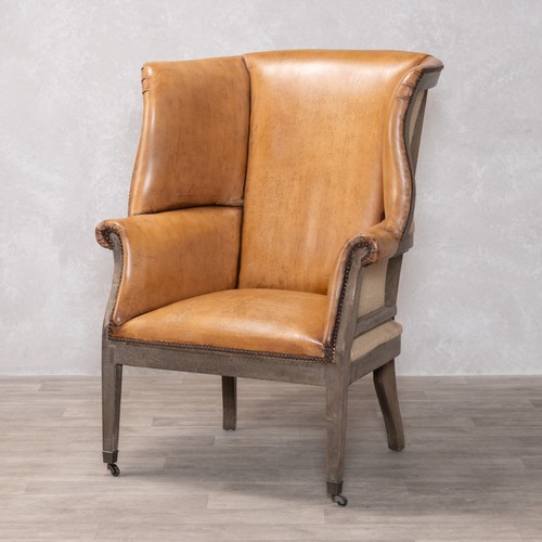 Tan leather wingback armchair - tan,