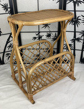 Vintage 1970's Bamboo Cane Wicker Bedside End Sofa Coffee Table Magazine Rack