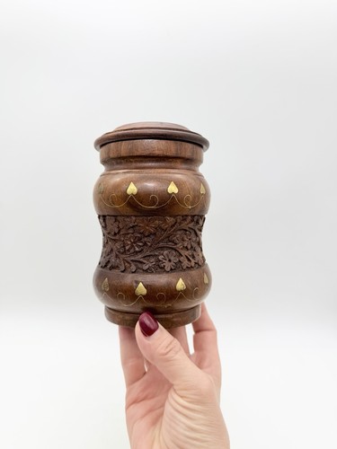 Wooden brass inlaid jar with - inlaid,