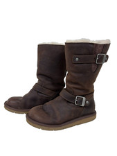 UGG Women Size 7 Kensington Brown Leather Shearling Lined Buckle Moto Boots 5678