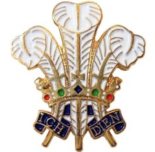 Prince of Wales Feathers Welsh Heraldic Plume 24c Gold Pl Military Army Badge 