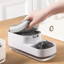 Kitchen Liquid Soap Pump Dispenser ABS Sponge Holder 2-in-1 Dish With Spong UK
