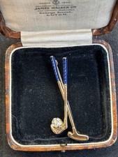 Vintage Golf Clubs Brooch Gold
