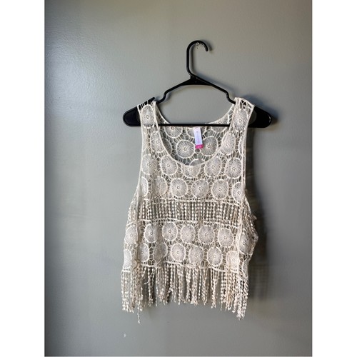 Crochet fringe vest cream boho - crochet,