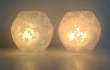 IKEA KNUBBIG Glass Cherry Blossom White Table Bedside Lamps Light Pair x 2