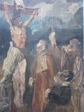 Unusual C20th Expressionist Crucifixion Painting