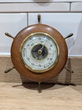 Vintage 1950s Shortland Smiths Ship’s Wheel Barometer Wood Brass Nautical
