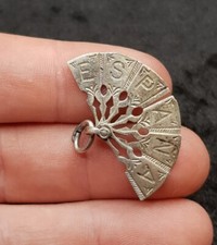 Old Vintage Sterling Silver Ornate Articulated Espana Hand Fan Pendant Charm