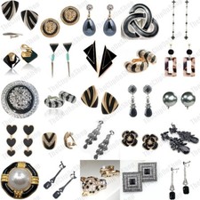 CLIP ON retro BLACK EARRINGS
