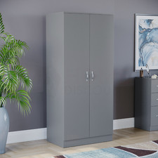 SALE 2 Door Wardrobe Bedroom Storage Furniture Grey 