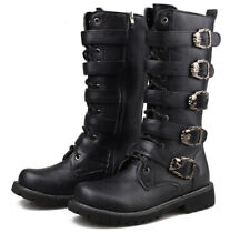 Mens Mid Calf Motorcycle Buckle Boots Leather Biker Boots Gothic Punk Sizes 4-11