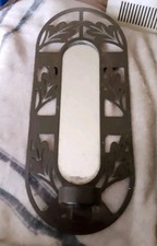 Vintage Ornate Brown Metal Glass Mirror Tealight Candle Holder Leaf Design 