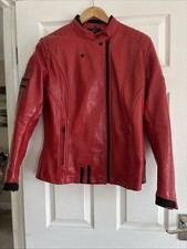 Difi Red Leather Ladies Motorbike Jacket Fits 14 Medium Fully Armoured used 