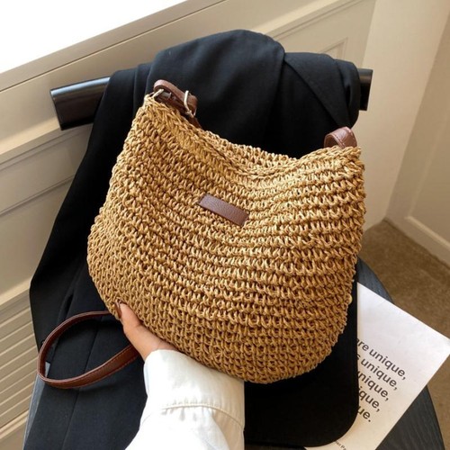 Women woven straw tote bag - straw,