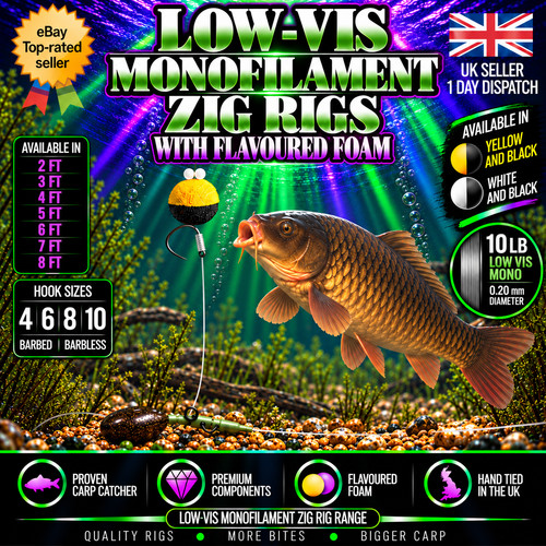 Pre tied carp rigs low - low, vis