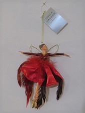 Gisela Graham Red Fairy Christmas Hanging Decoration Feather Resin Ballerina