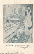 Postcard Comic Man In Bath