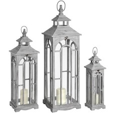 Set of 3 Grey Wooden Lanterns