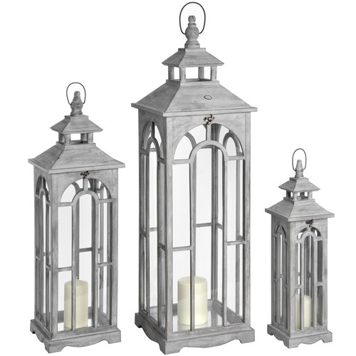 Set grey wooden lanterns - set, of