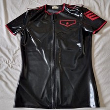 mens Large uk black red latex rubber Westward bound zip front T shirt military 