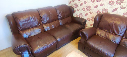 Brown leather sofa - leather,