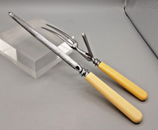Vintage Sharpening Steel & Stainless Carving Fork - Cream Handle & Safety Guard