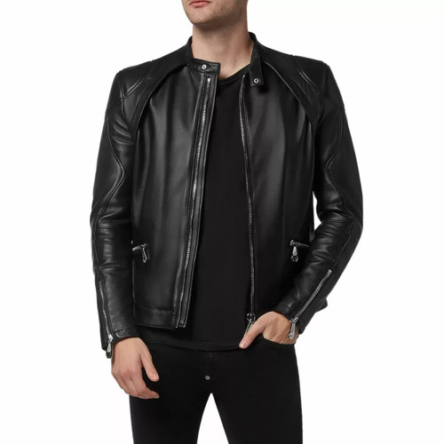 Mens black moto - mens, jacket