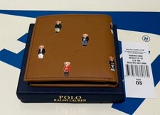 Men TAN MULTI BEAR POLO BY RALPH LAUREN TRAVELLER BIFOLD LEATHER WALLET LIMITED