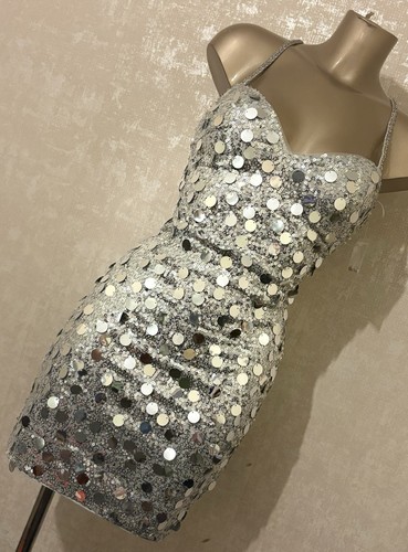 Silver mirror sequined disco - silver,