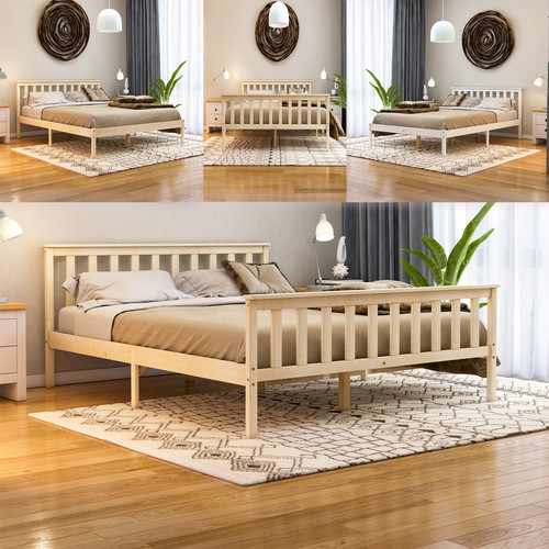 Wood bed single double king - double,
