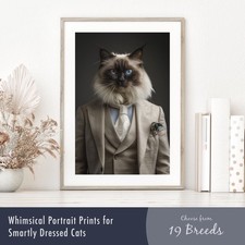 Smartly Dressed Cat Portrait Print – Funny Whimsical Wall Art