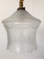 Antique Victorian Pendant Light Frosted Etched Glass Shade Fitting Ceiling QP140