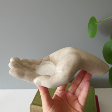 Vintage Sculptural Open Hand Palm Candle Holder Tealight Stand Ceramic Quirky