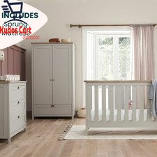 Tutti Bambini Verona 4pc Nursery Furniture Set Grey & Oak Wardrobe Mattress New