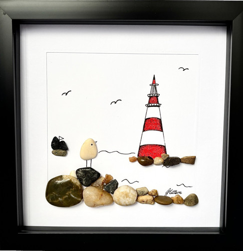 Pebble art lighthouse picture - art,