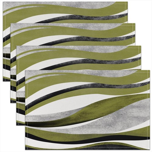 Olive green grey stripe table - olive,