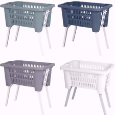 Large Laundry Washing Basket Folding Legs Plastic Rattan Clothes Storage Hamper