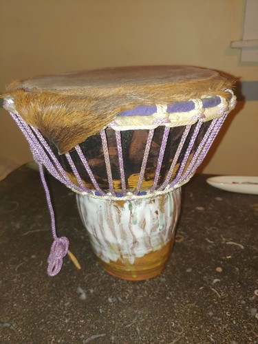 Natural hide red clay drum - natural,