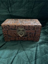 Chinese carved box with soap Stone chop seal stamp with lock/key.￼