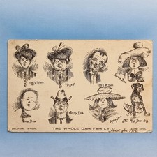 Comic Postcard 1905 The Whole Dam Family Mr I B Dam Herself Dam Dog Baby Dam